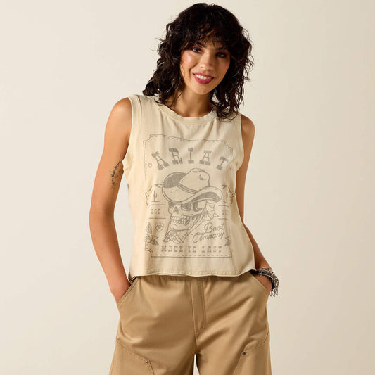 Ariat Wanted Skull Cowboy Tank-Summer Sand