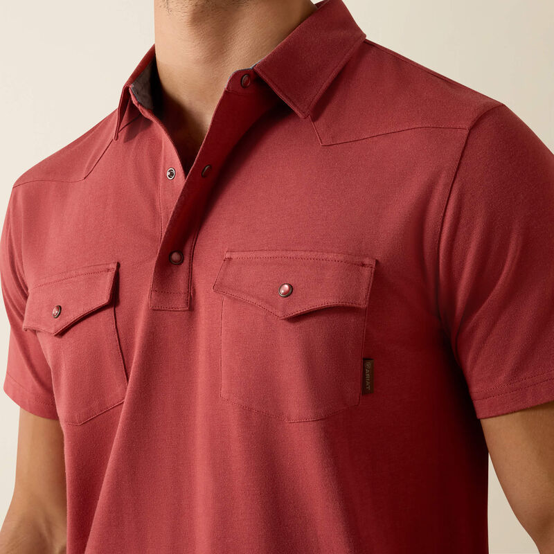 Retro Western Snap Polo-COWHIDE