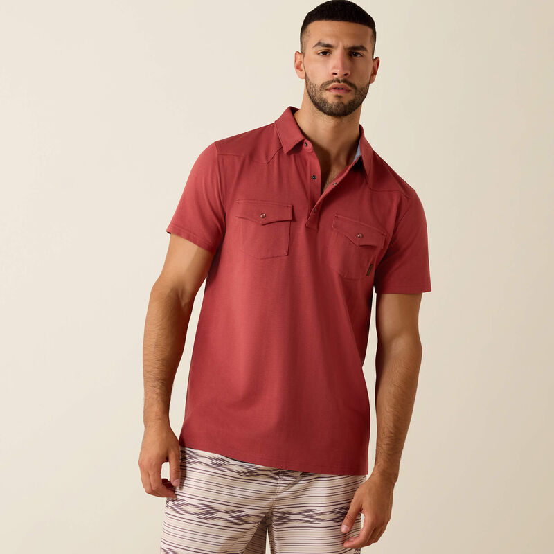 Retro Western Snap Polo-COWHIDE