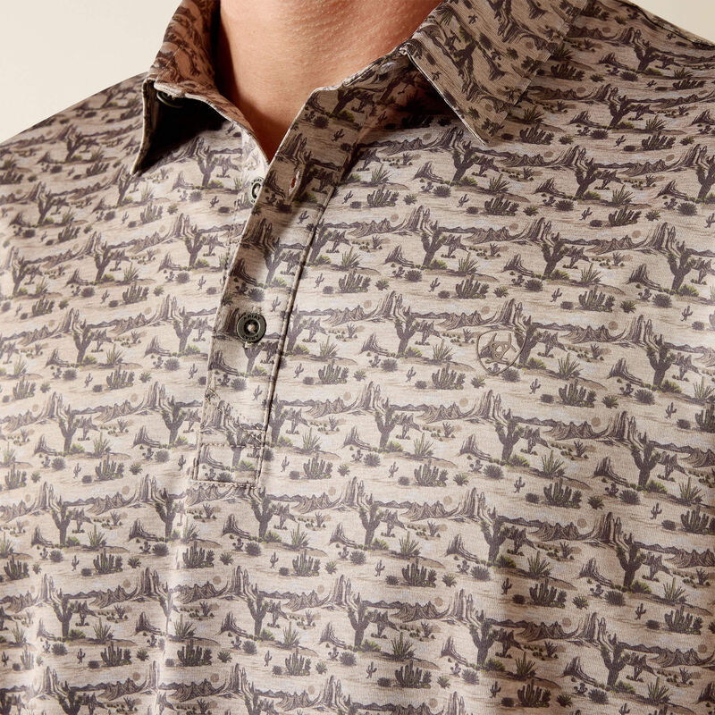 All Over Print Heathered Fitted Polo