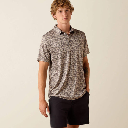 All Over Print Heathered Fitted Polo