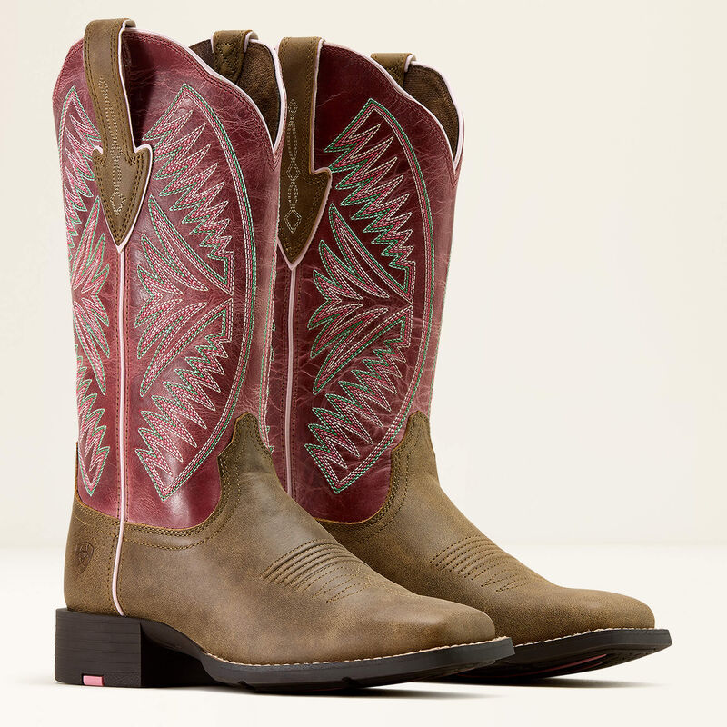Round Up Ruidoso Wide Square Toe Western Boot-BROWN BOMBER|DUSTY ROSE