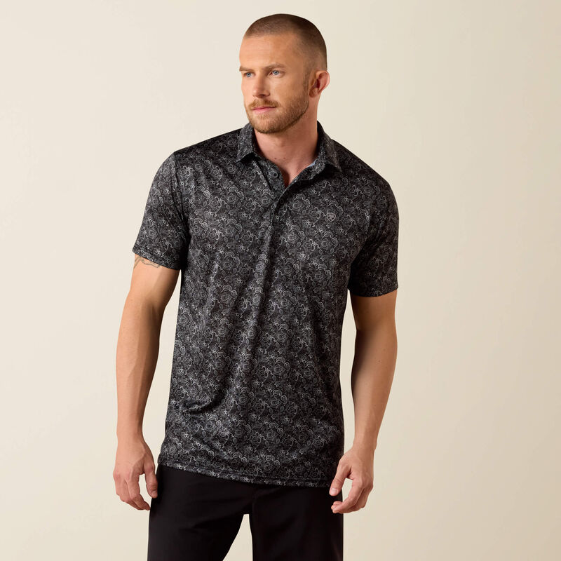 All Over Print Fitted Polo-BLACK PAISLEY PRINT