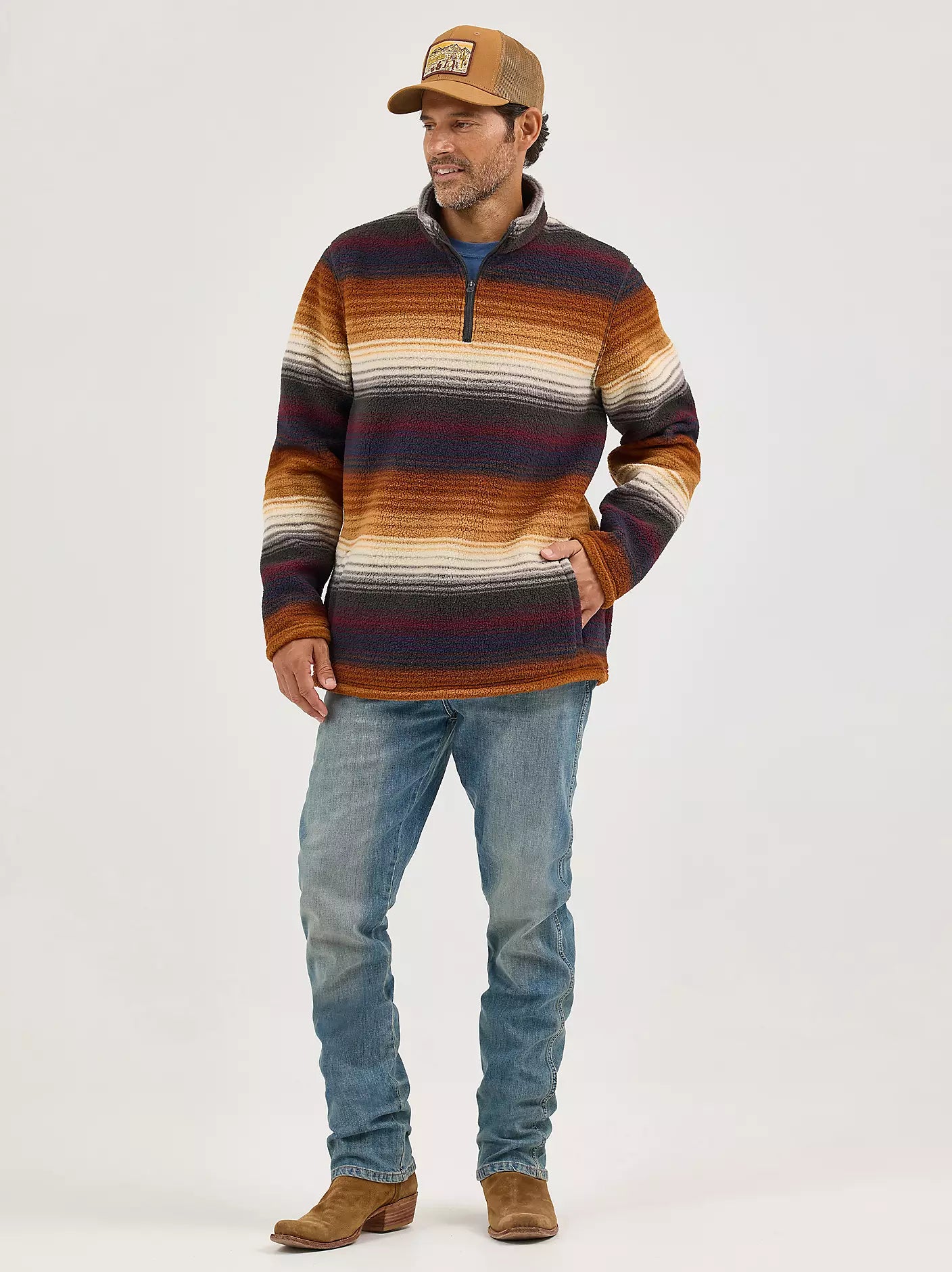 Men's Wrangler® Striped Quarter-Zip Sherpa Pullover