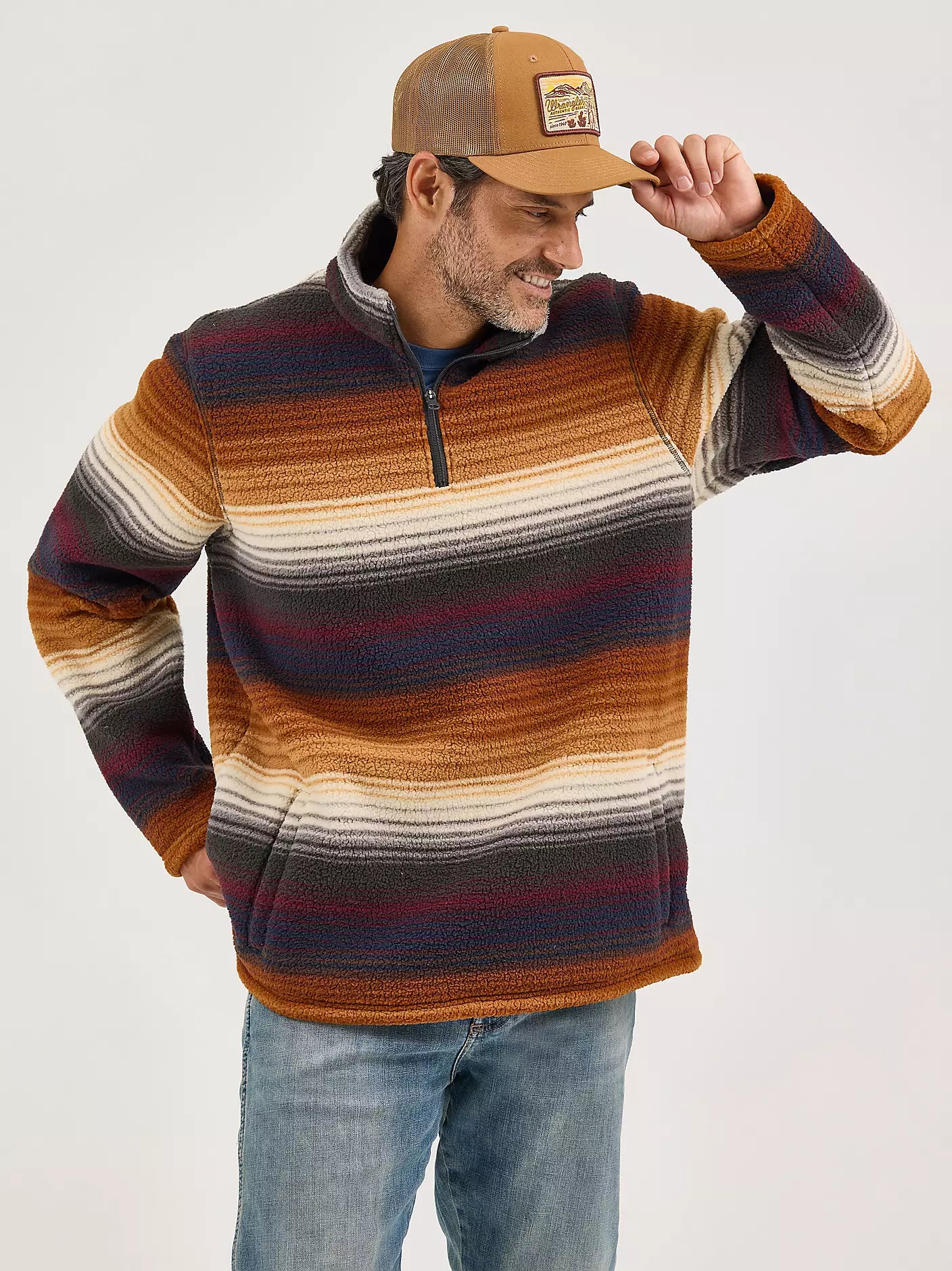 Men's Wrangler® Striped Quarter-Zip Sherpa Pullover