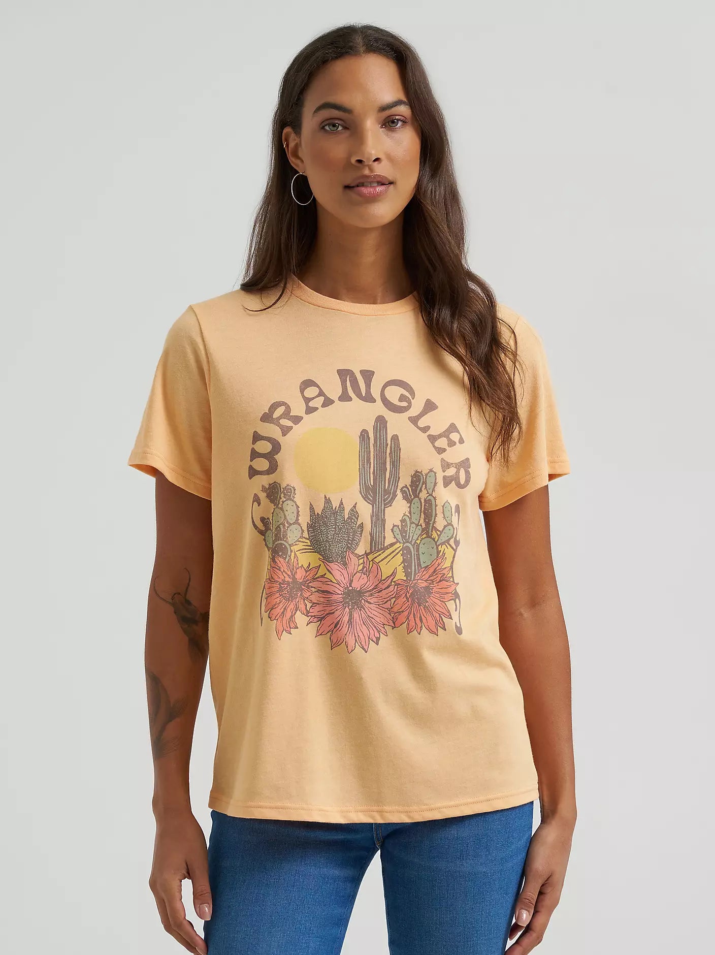 Women's Cactus Floral Reg Fit Tee- Apricot