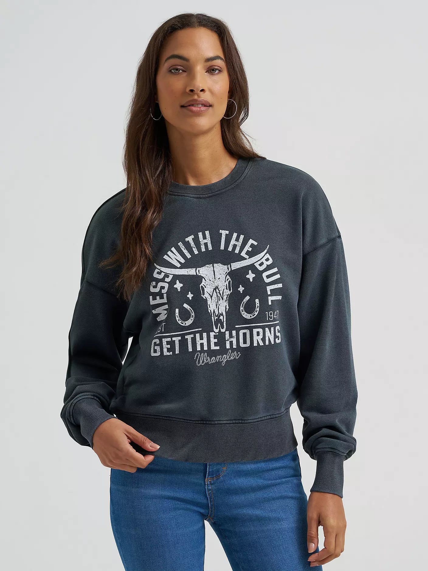 Women's Get the Horns Cropped Sweatshirt- Jet Black