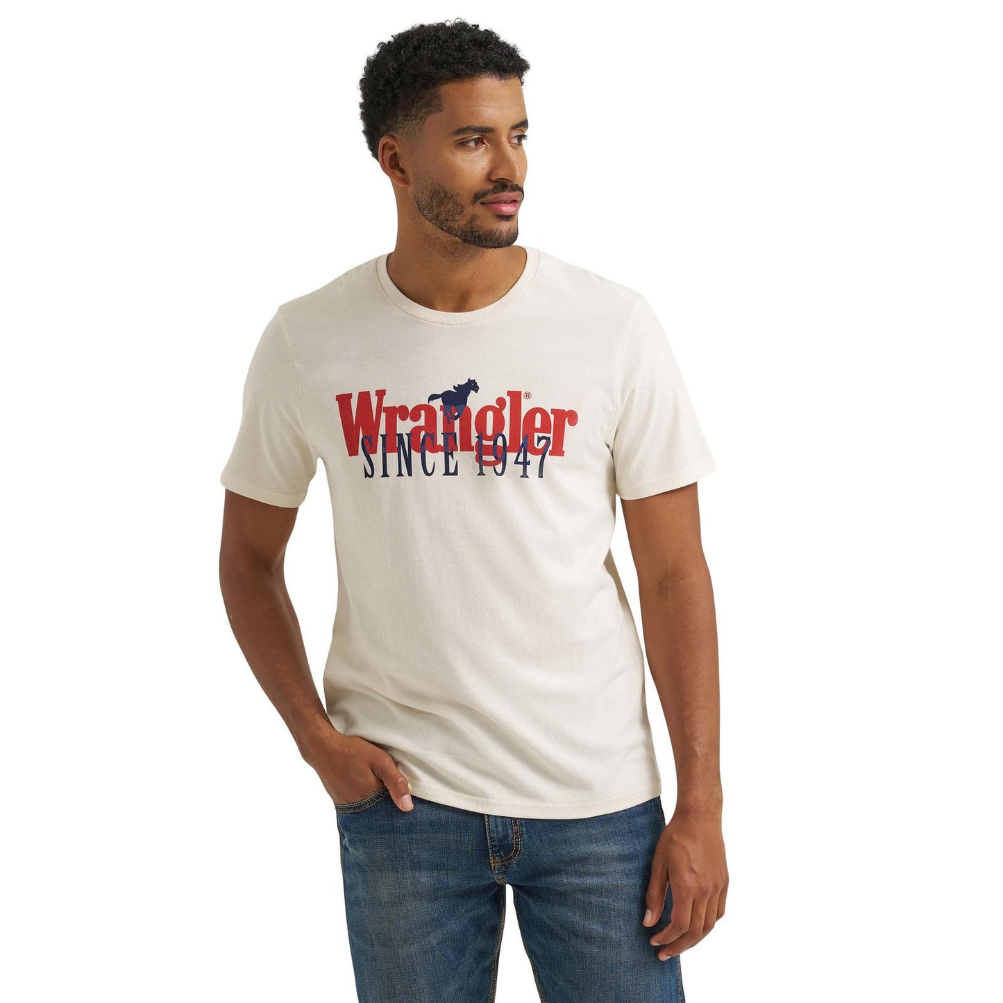 Wrangler® Graphic Short Sleeve T-Shirt - Regular Fit - Egret - 112375735