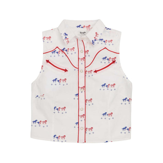 Wrangler Retro® Americana Sleeveless Snap Shirt - White - 112379496