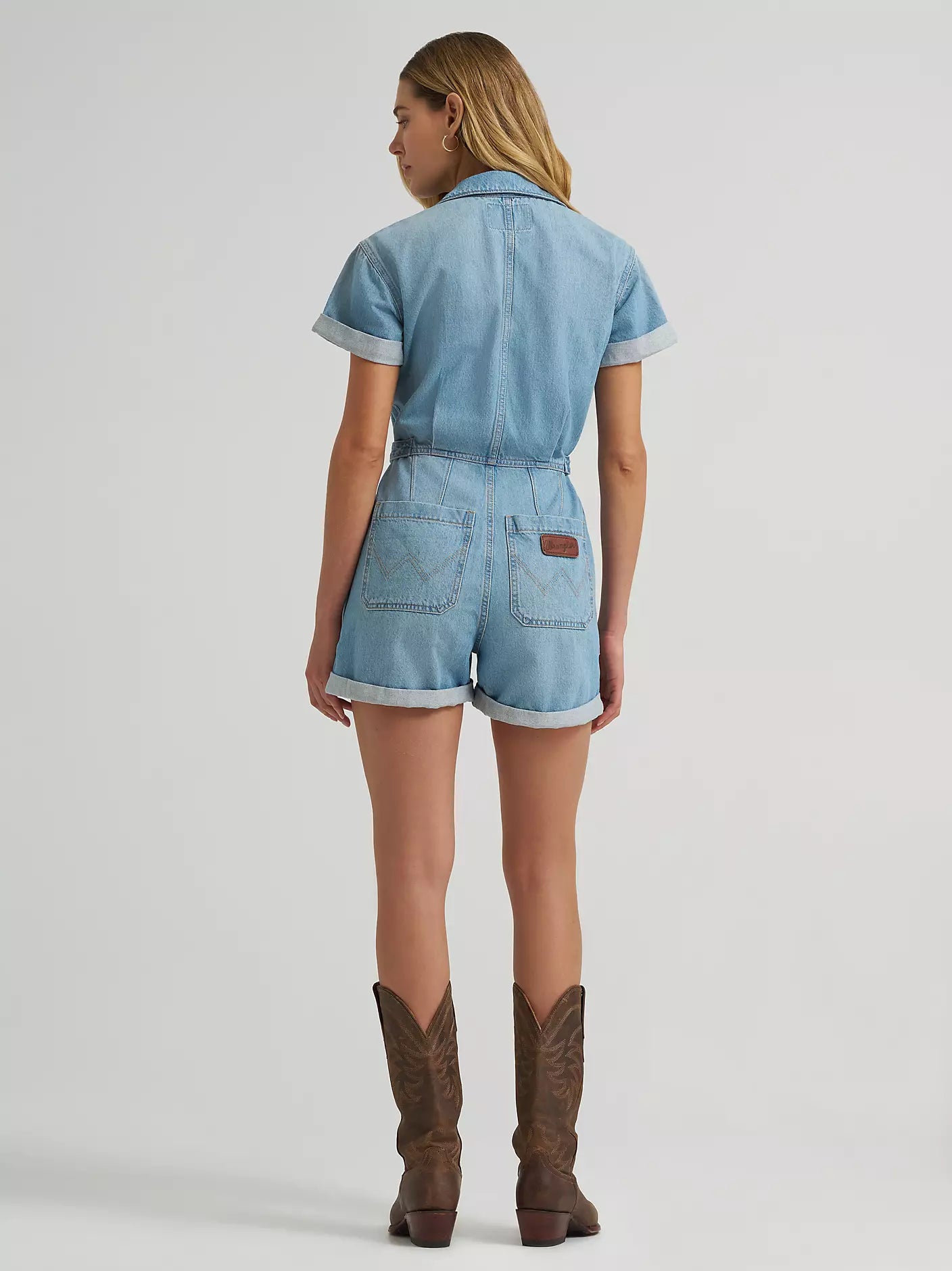 Women's Denim Snap Utility Romper-Light Denim