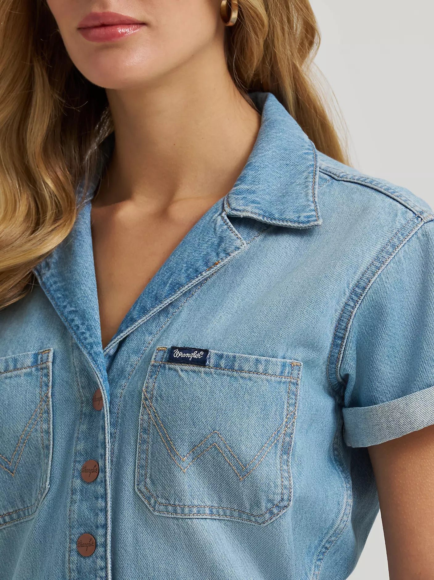 Women's Denim Snap Utility Romper-Light Denim