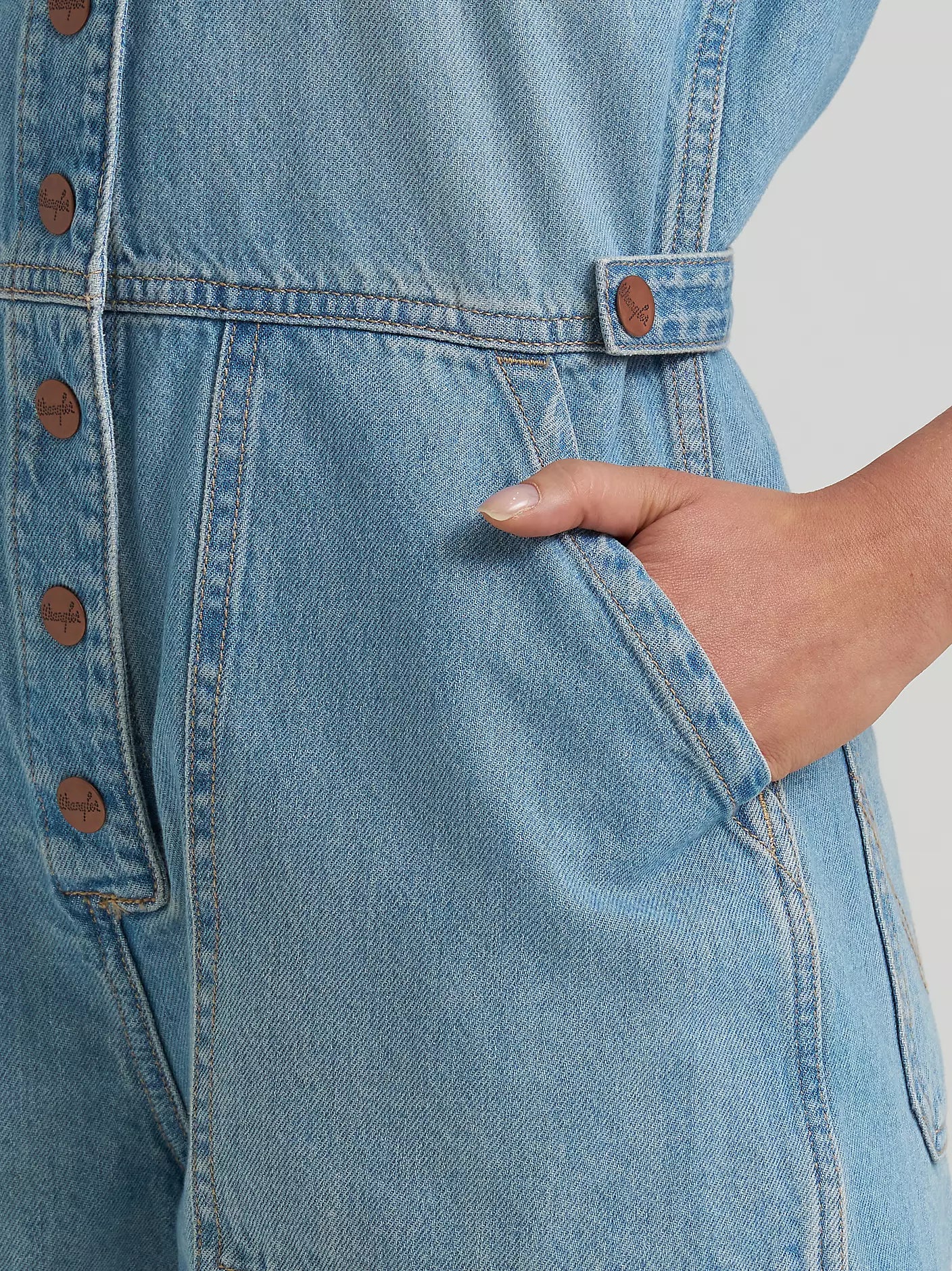 Women's Denim Snap Utility Romper-Light Denim