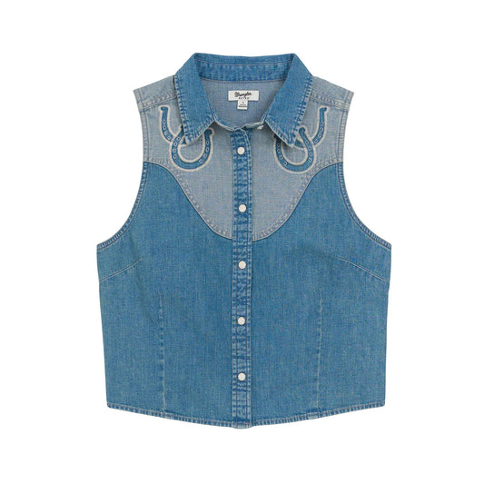Wrangler Retro® Vintage Sleeveless Denim Snap Shirt - Light Denim