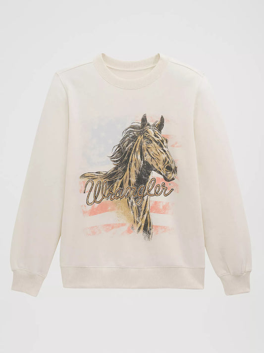 Wrangle Women's Americana Horse Graphic Fleece Reg Pullover-112379632