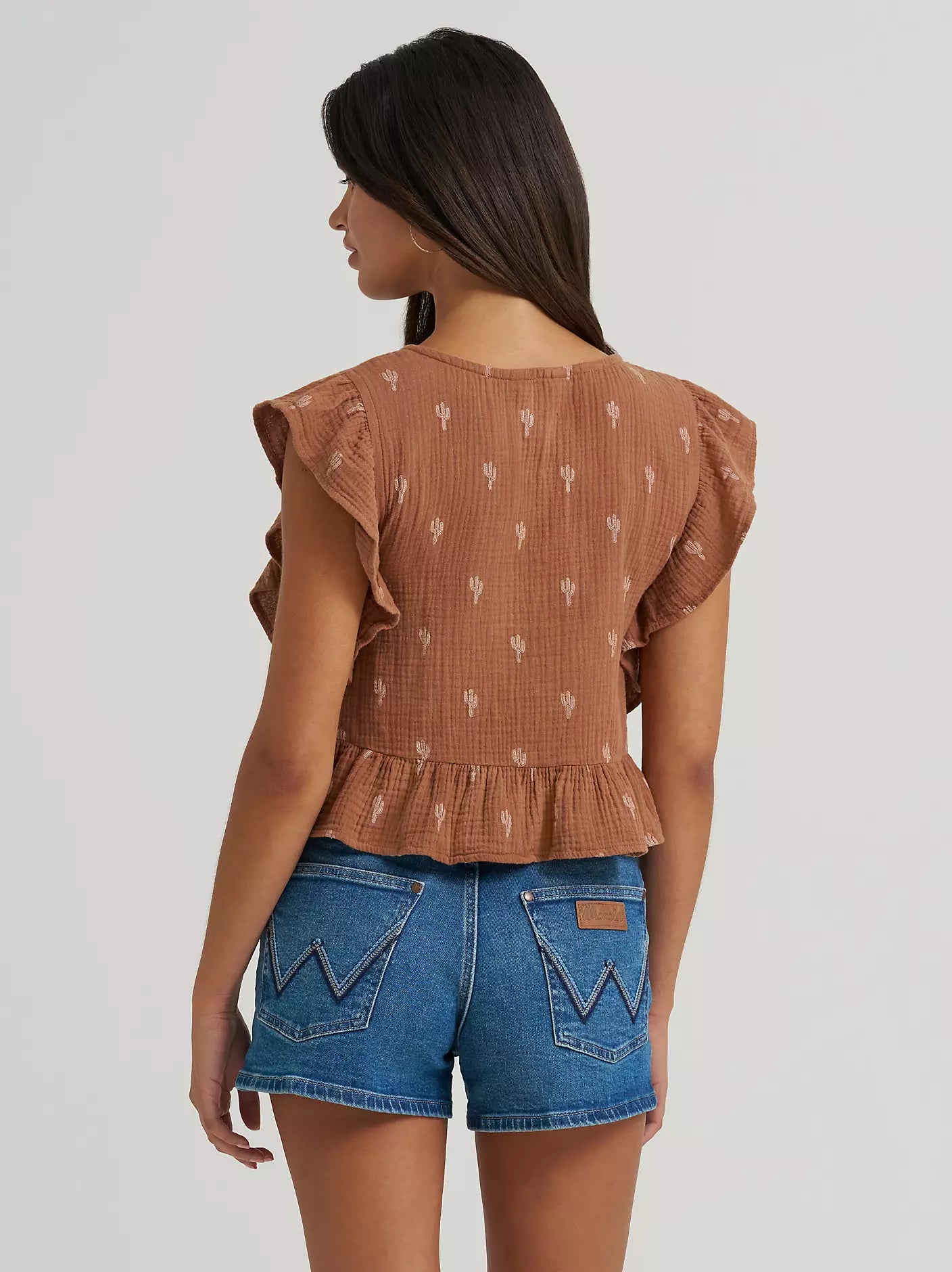 Women's Gauzy Flutter Sleeve Blouse-Brown