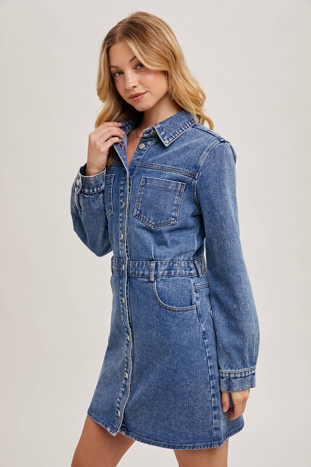 DENIM BUTTON DOWN SHIRT MINI DRESS
