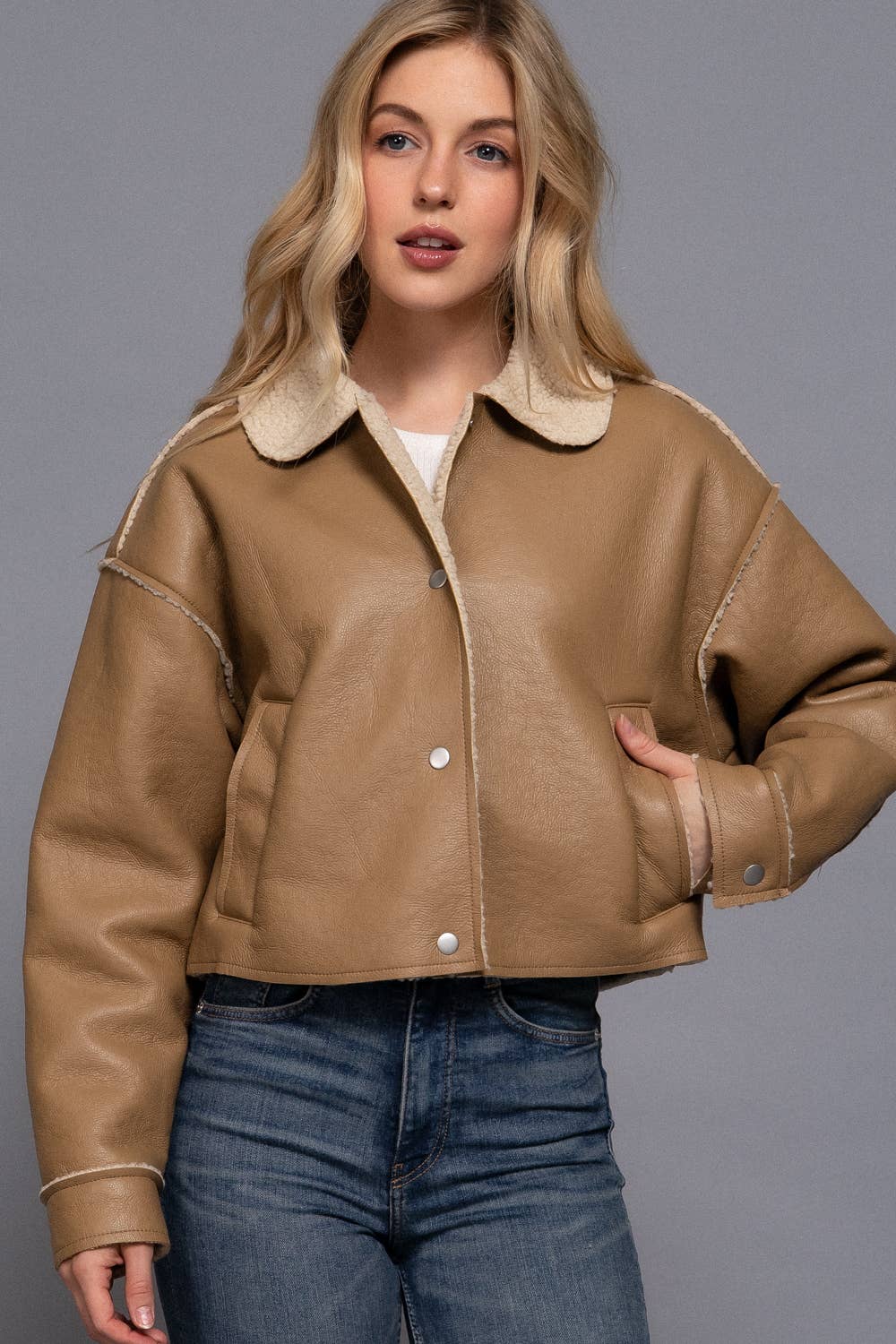 Long Sleeve Faux Leather Inner Fur Jacket