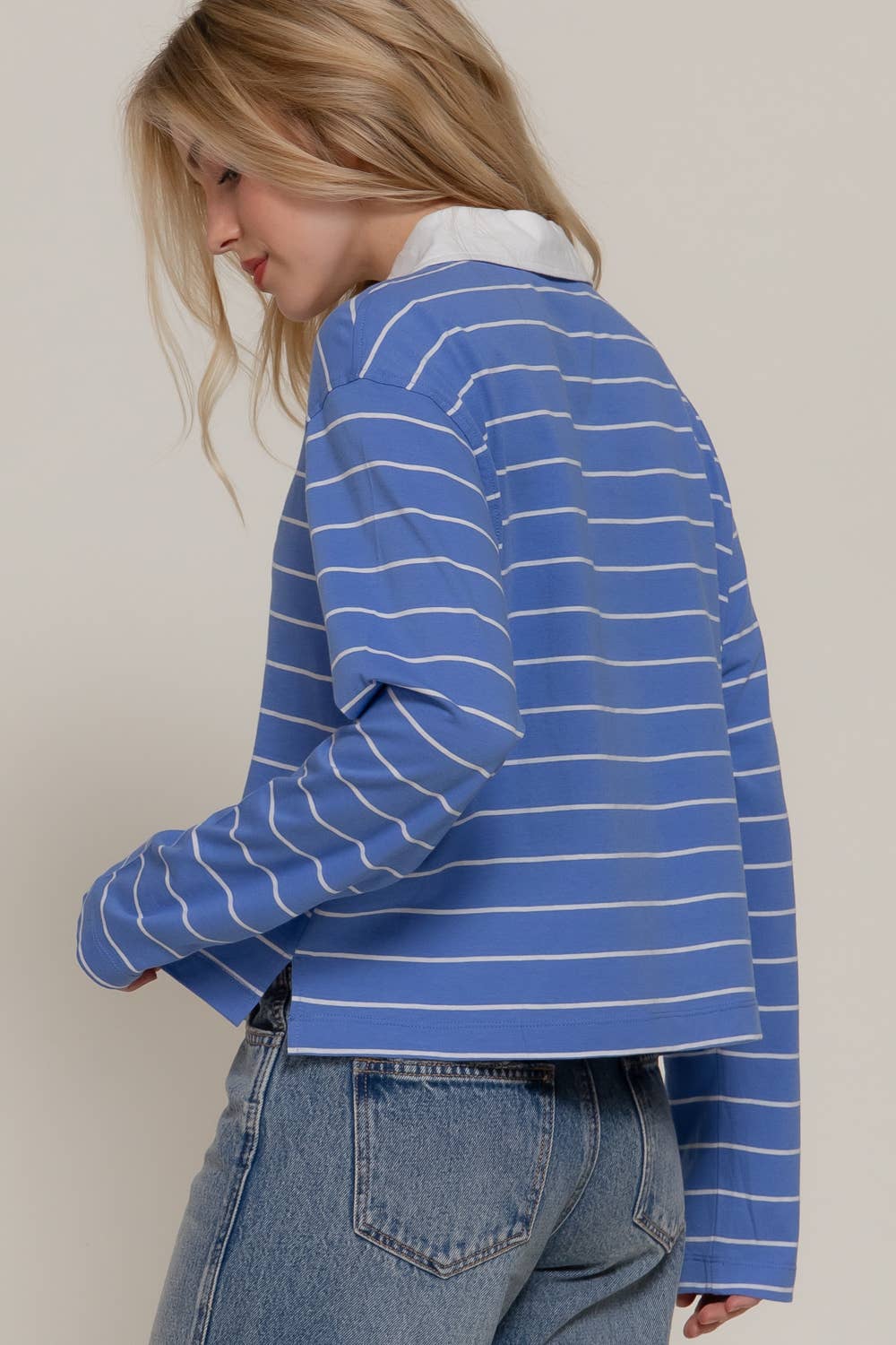 Long Sleeve Y/D Stripe Cotton Polo Shirt