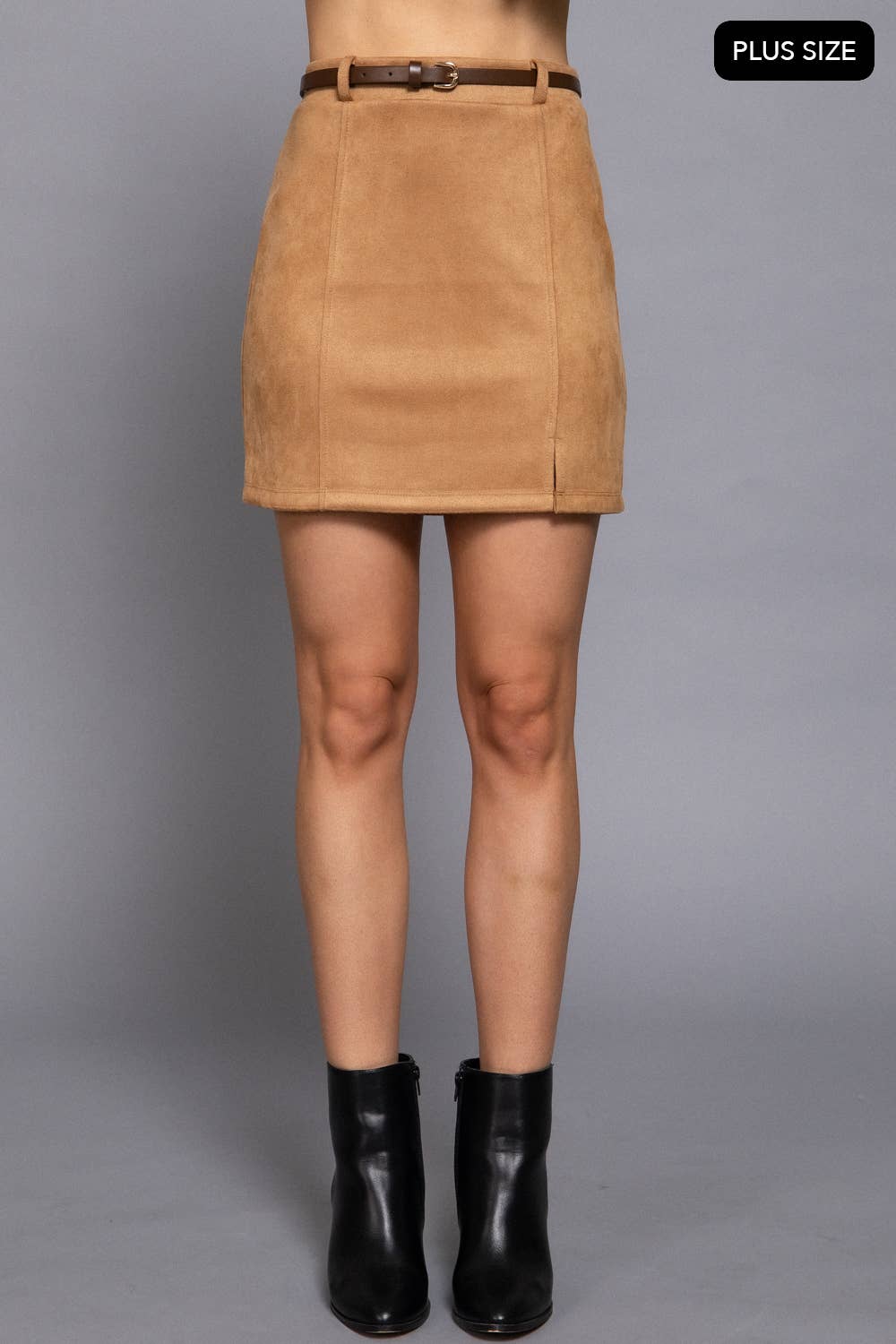 Belted Faux Suede Mini Skirt