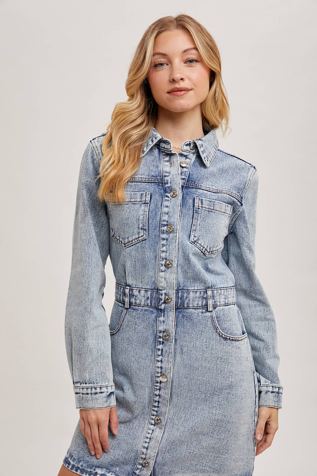DENIM BUTTON DOWN SHIRT MINI DRESS