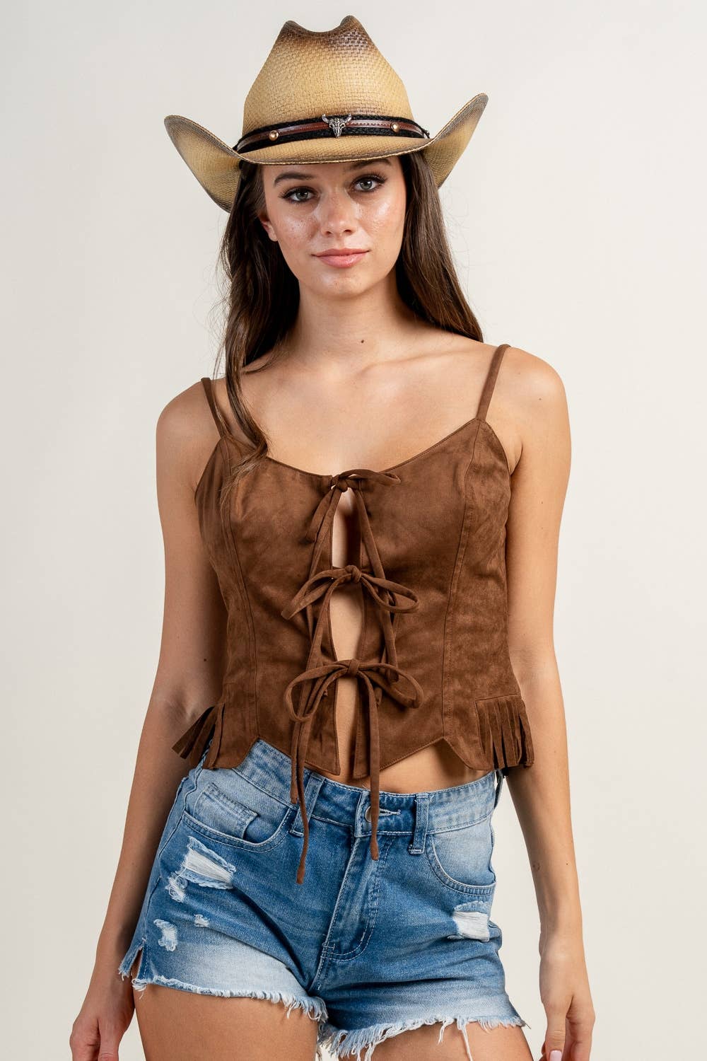 SUEDE SLEEVELESS TOP WITH FRONT TIES