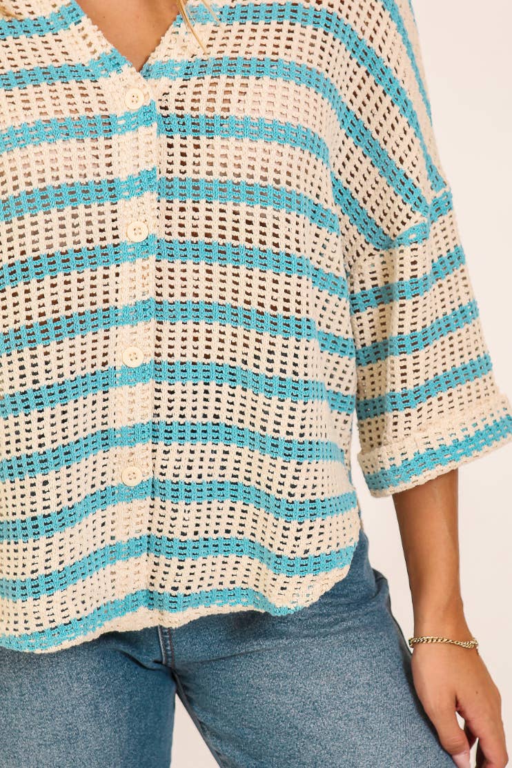 Crochet Knit Striped Top