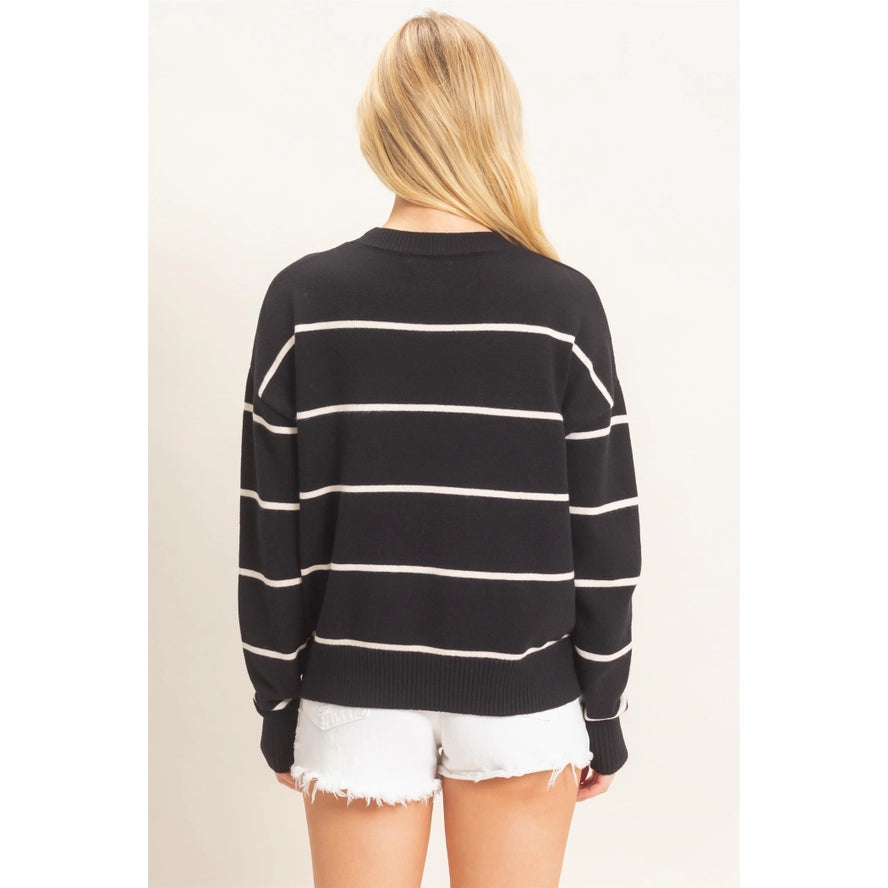 Striped Ribbed Crew Neck Sweater