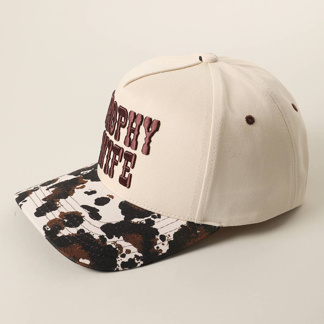 TROPHY WIFE 3D Embroidered Cow Print Brim Trucker Hat