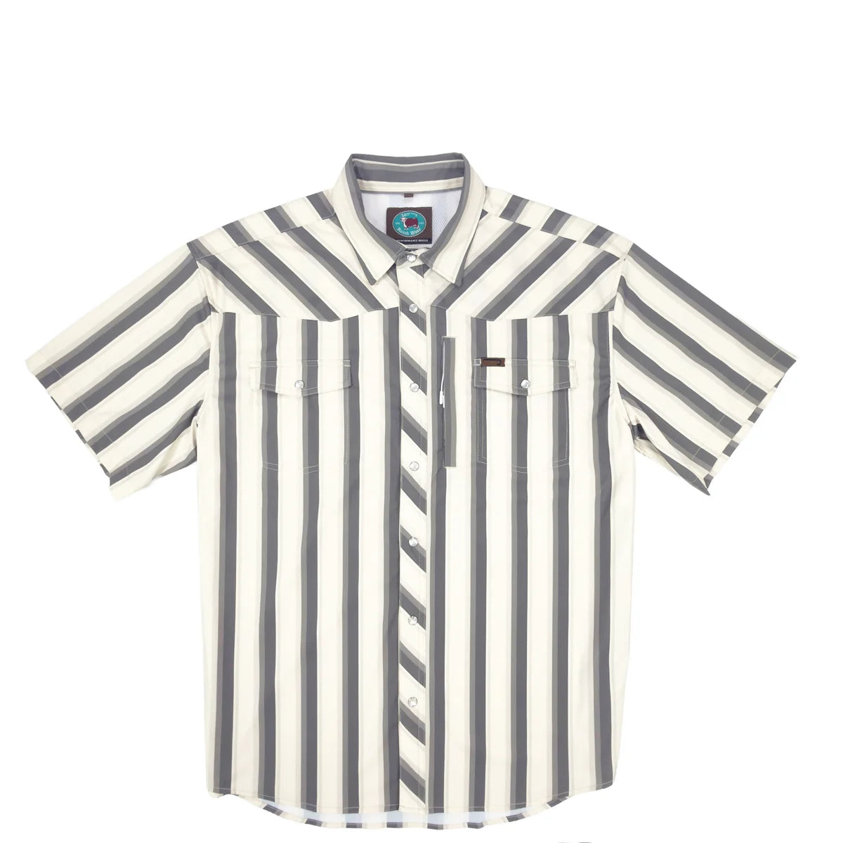 Lazy J Short Sleeve Performance Pearl Snap - Grey Stripe