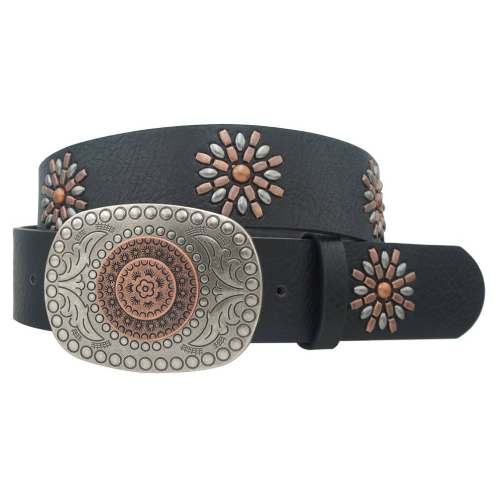 2 TONE BOHO BUCKLE   STUD STRAP BELT, IW 38069 2T