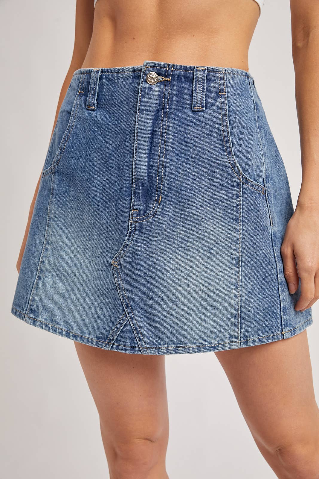 WASHED A-LINE DENIM MINI SKIRT