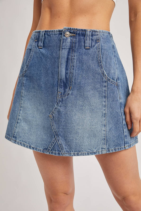 WASHED A-LINE DENIM MINI SKIRT