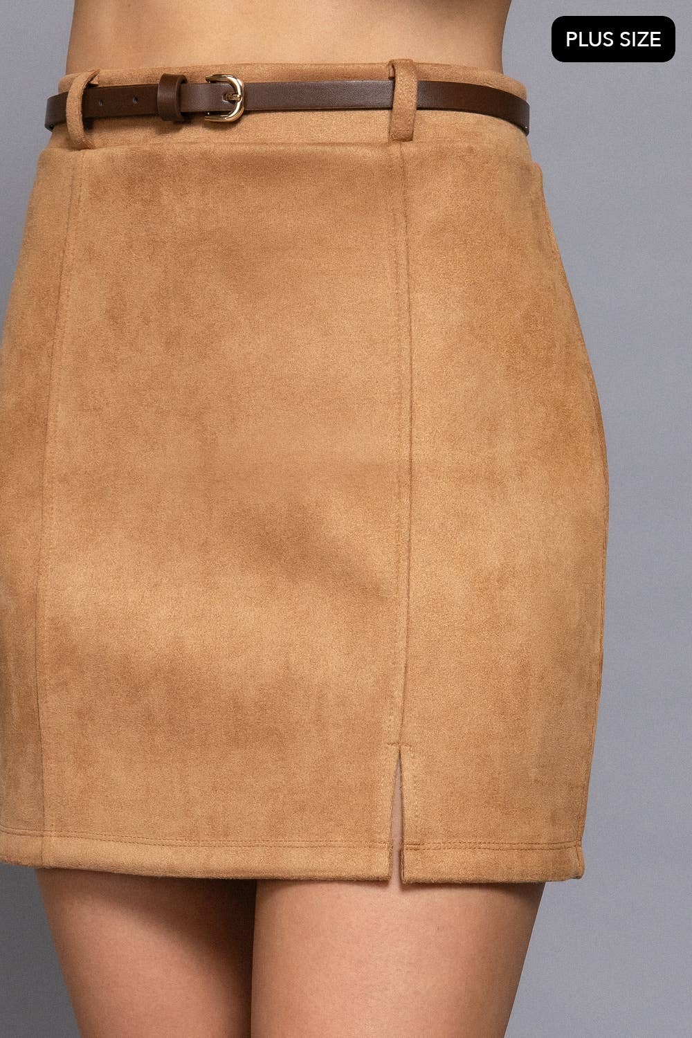 Belted Faux Suede Mini Skirt