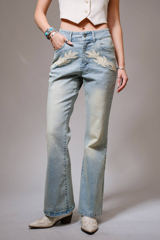 23425P - Western Contrast Patch Denim Jeans