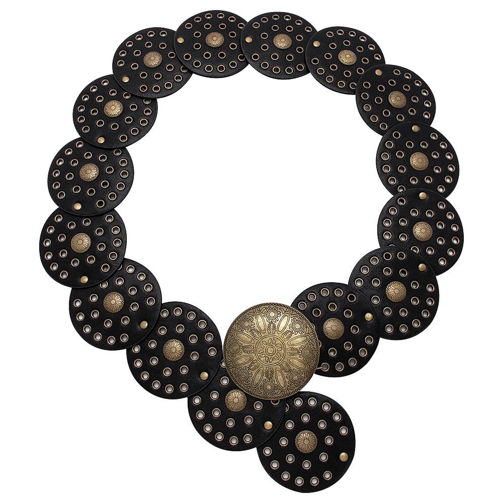 Y2K METAL WESTERN CONCHO EMBOSSED CIRCLE BELT, LVBT 100