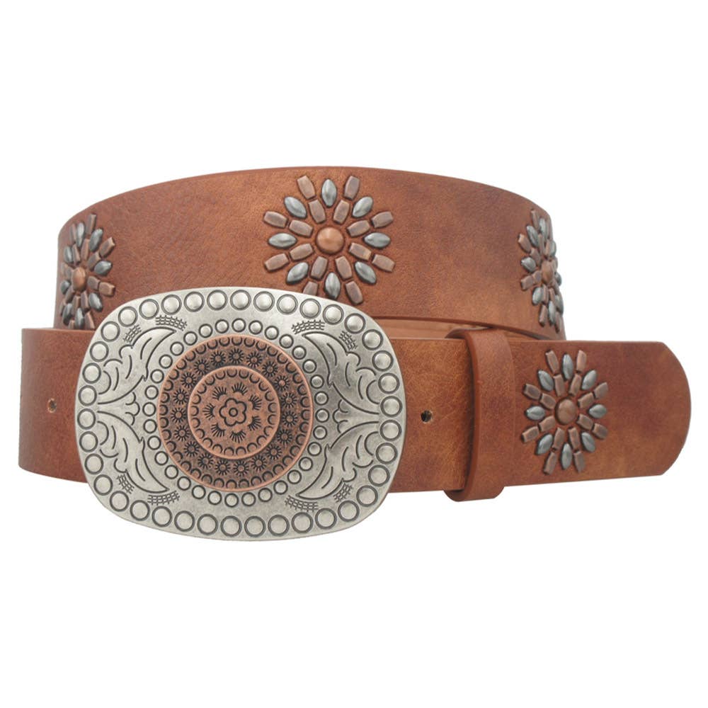 2 TONE BOHO BUCKLE   STUD STRAP BELT, IW 38069 2T
