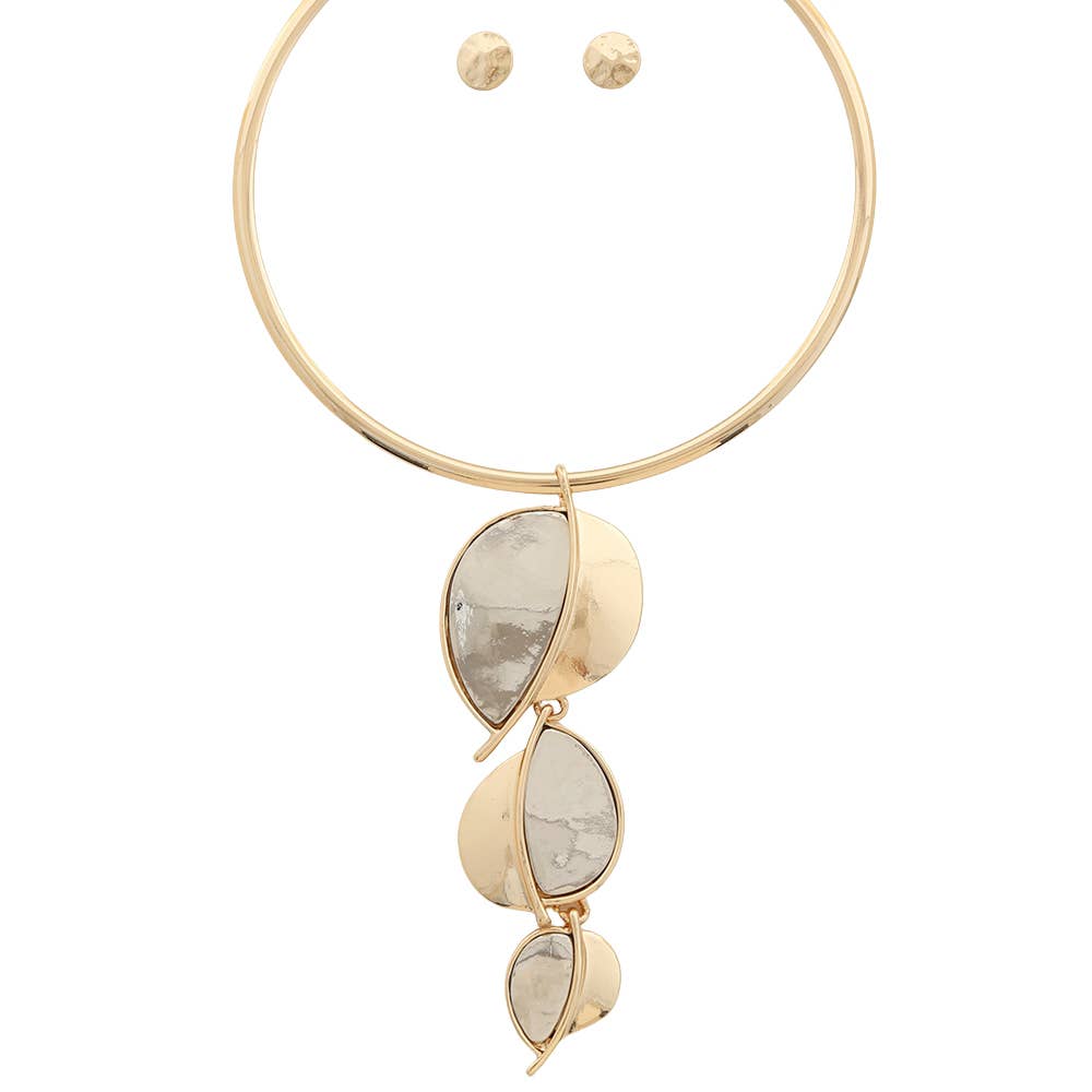 LINEAR DROP PENDANT CHOKER NECKLACE EARRING SET, TNE 3008