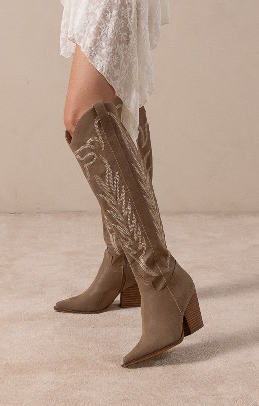 The Bronco - Knee-high Embroidered Boots-DARK TAUPE