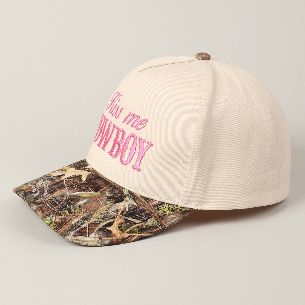 Kiss Me Cowboy Embroidery Two-Tone Cap