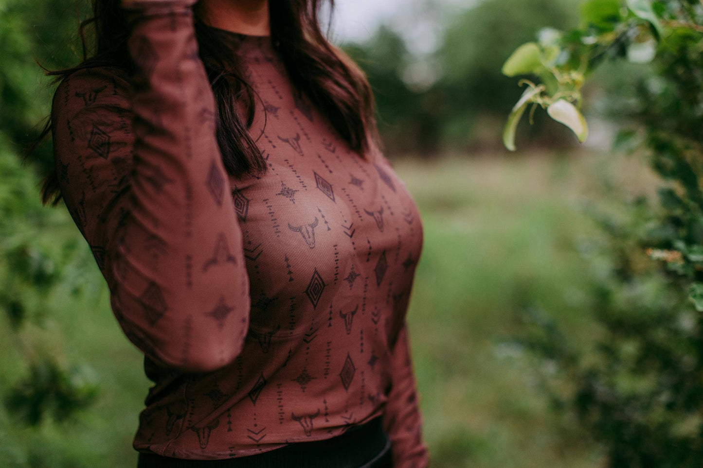 MK165 Sonora Aztec LS Mesh Top - Brown