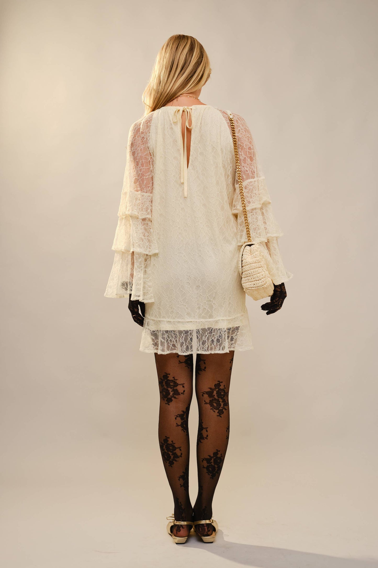 23729D 	Round Neck Western Embroidery Ruffle Sleeve Dress