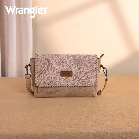 Wrangler Vintage Floral Printed Crossbody Bag with Small Pouch- Khaki