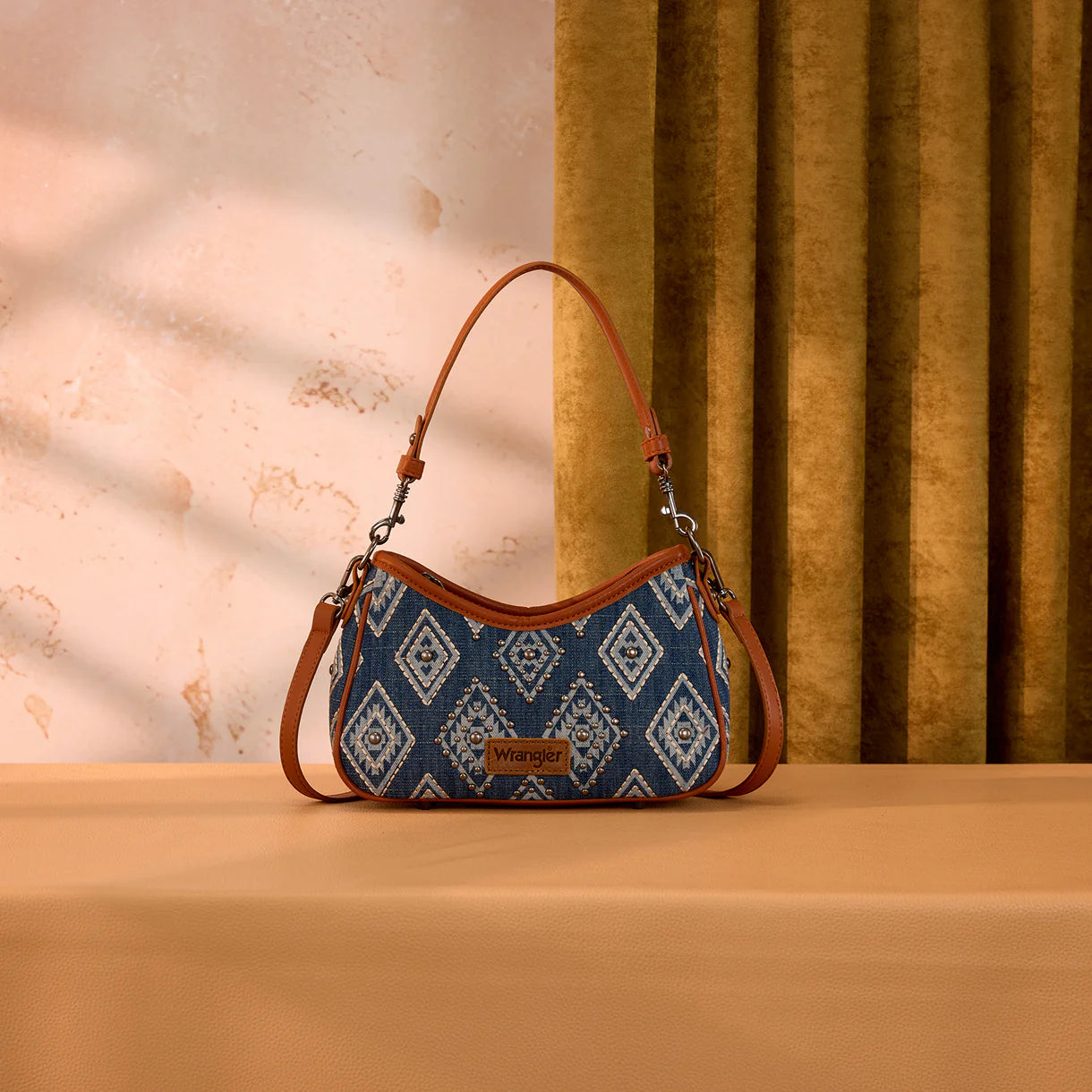 Wrangler Aztec Studded Denim Shoulder Bag with Mini Pouch - Jean