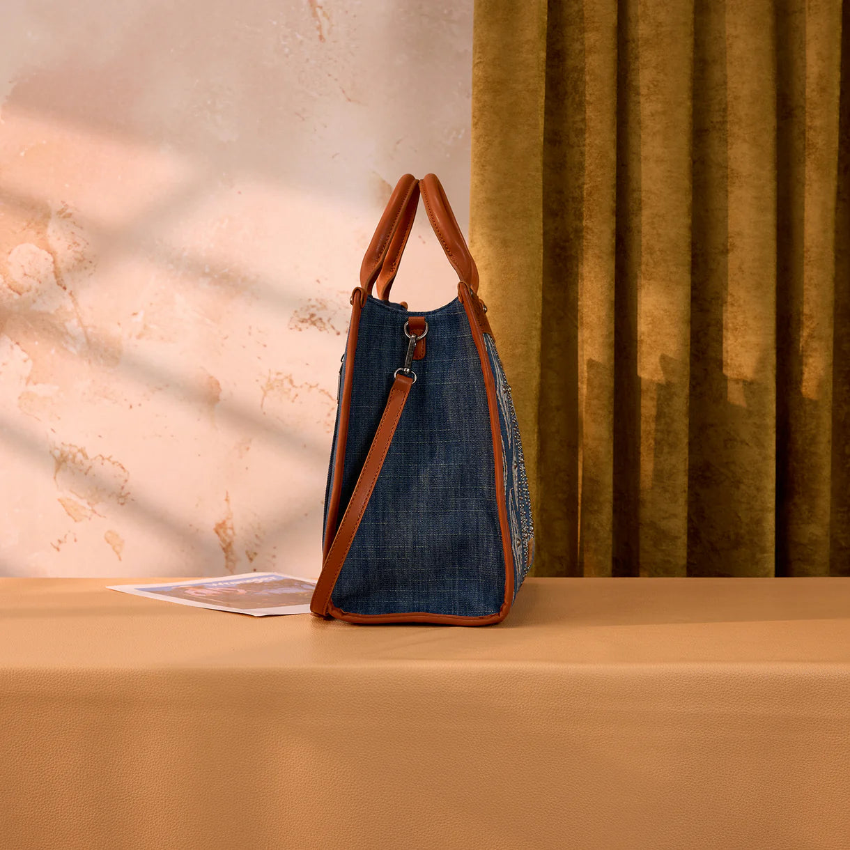 Wrangler Aztec Studded Denim Tote & Crossbody Bag - Jean