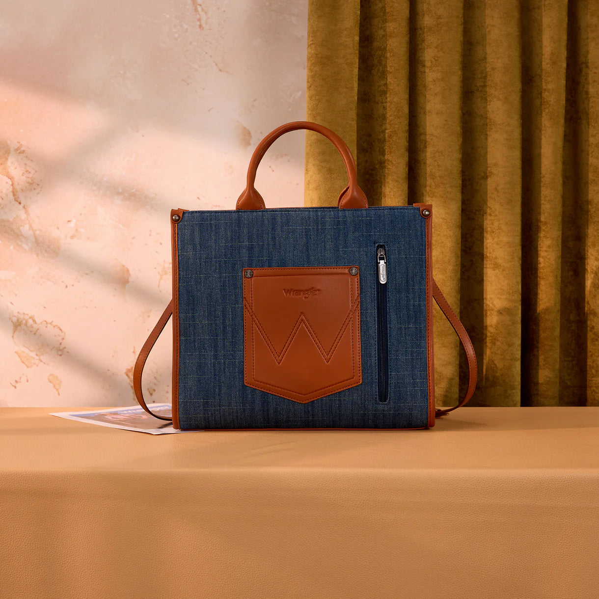 Wrangler Aztec Studded Denim Tote & Crossbody Bag - Jean