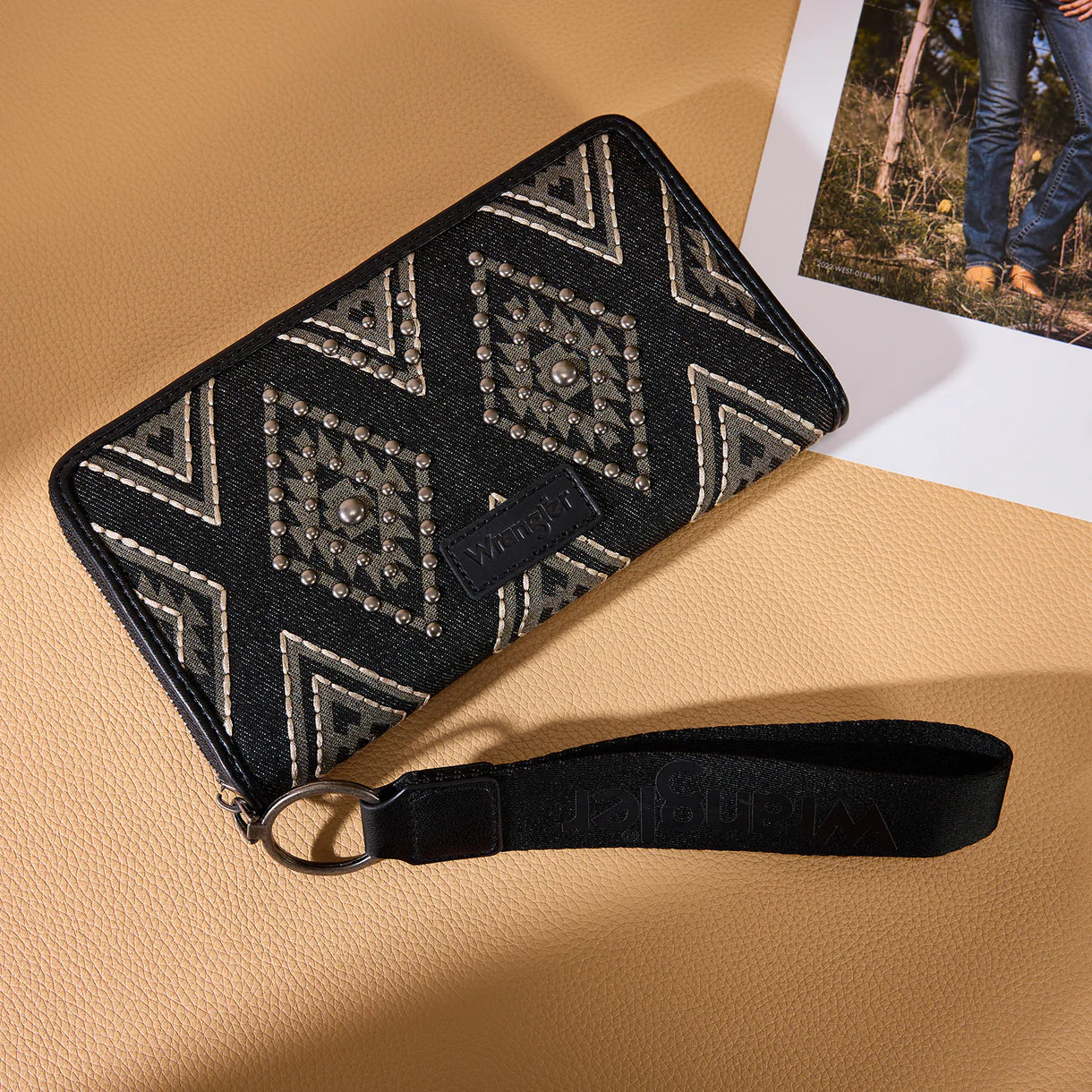 Wrangler Aztec Studded Wallet/Wristlet - Black