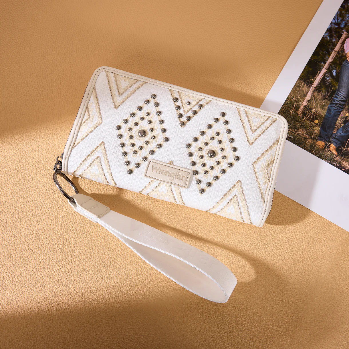 Wrangler Aztec Studded Wallet/Wristlet - Beige