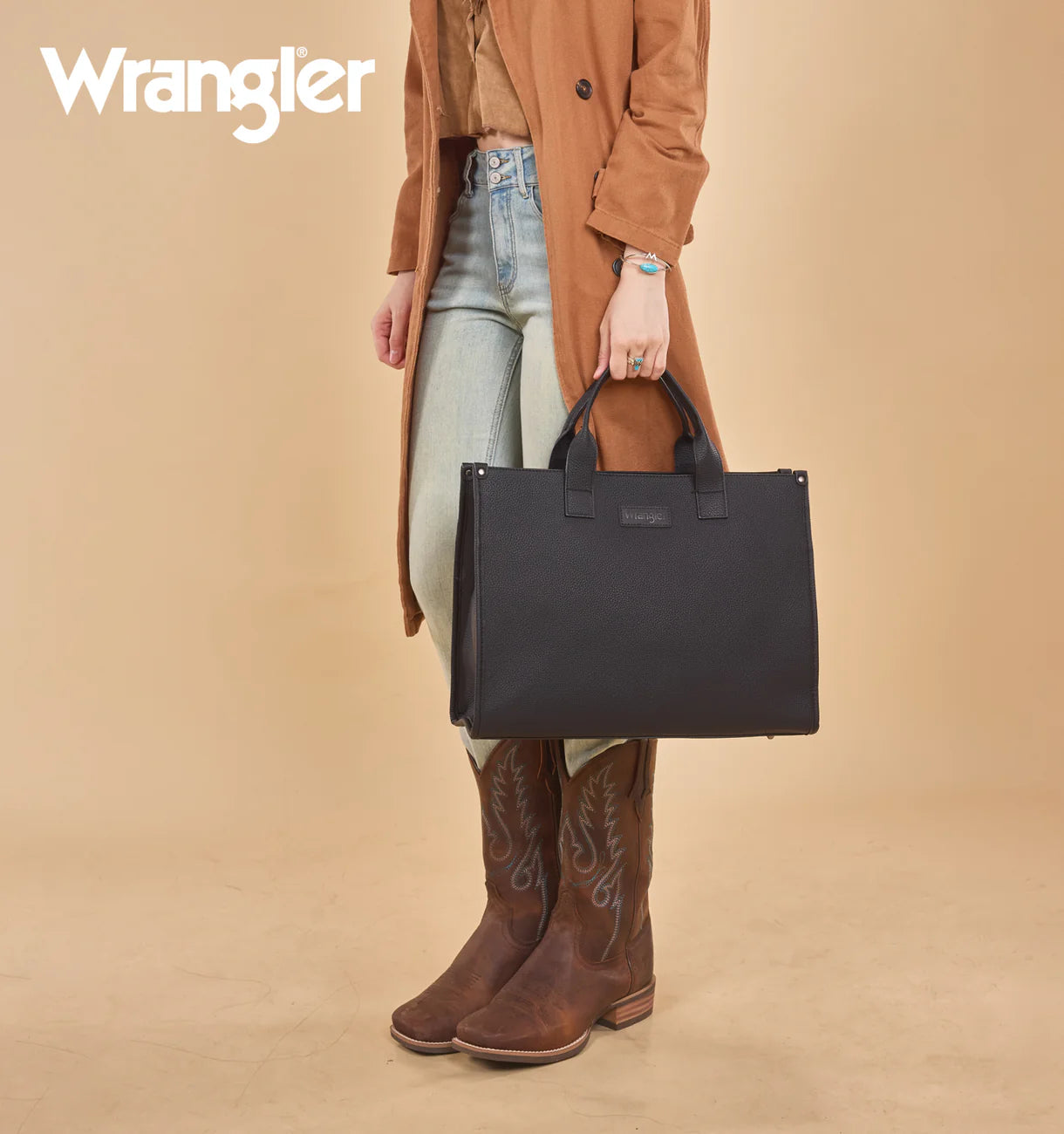 WG390-8110 Wrangler Structured Work Tote/Large Carry-All Tote/Crossbody with Pouch - Black