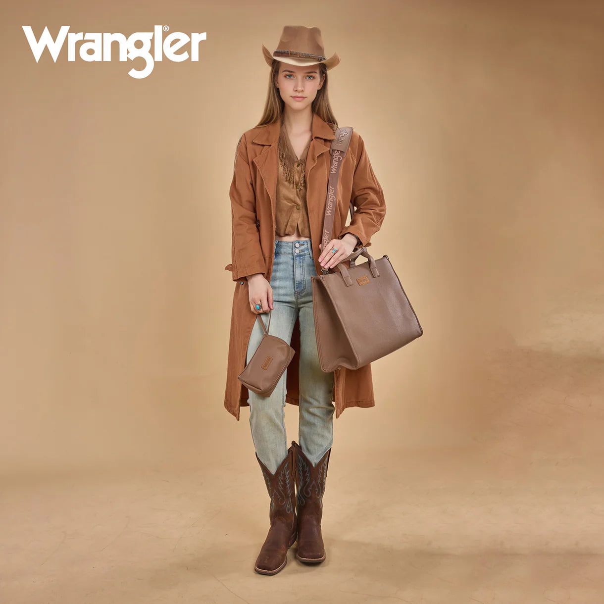 WG390-8110 Wrangler Structured Work Tote/Large Carry-All Tote/Crossbody with Pouch - Camel