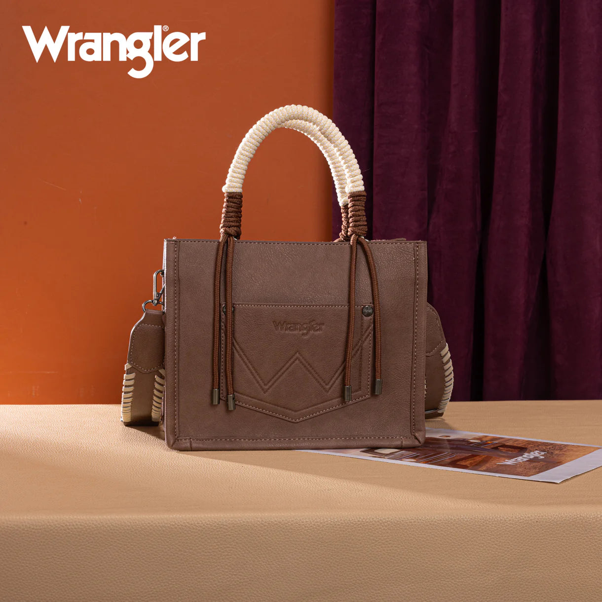 WG386-8120S Wrangler Cow Print Tote/Crossbody -Light Coffee